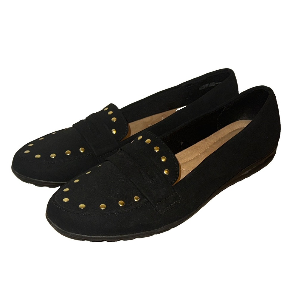 ANDIAMO Women's Black Faux Suede Studded Slip-On Loafer Flats Size 8.5